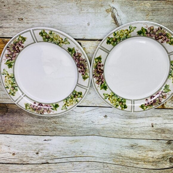 Oneida TUSCAN GRAPES Cheri Blum Rim Panels Dots Stoneware Dinner Plates Set 4 - Picture 4 of 10